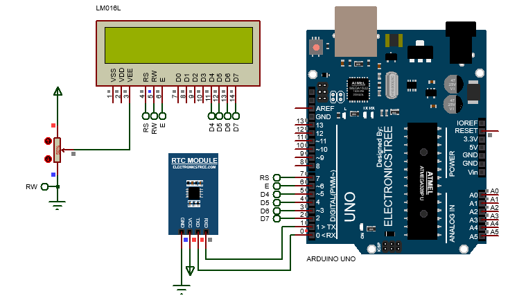 Virtual Real Time Clock Interface with Arduino and LCD16x2