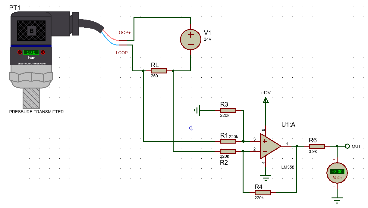Pressure Transmitter - Isolated reading using an op-amp