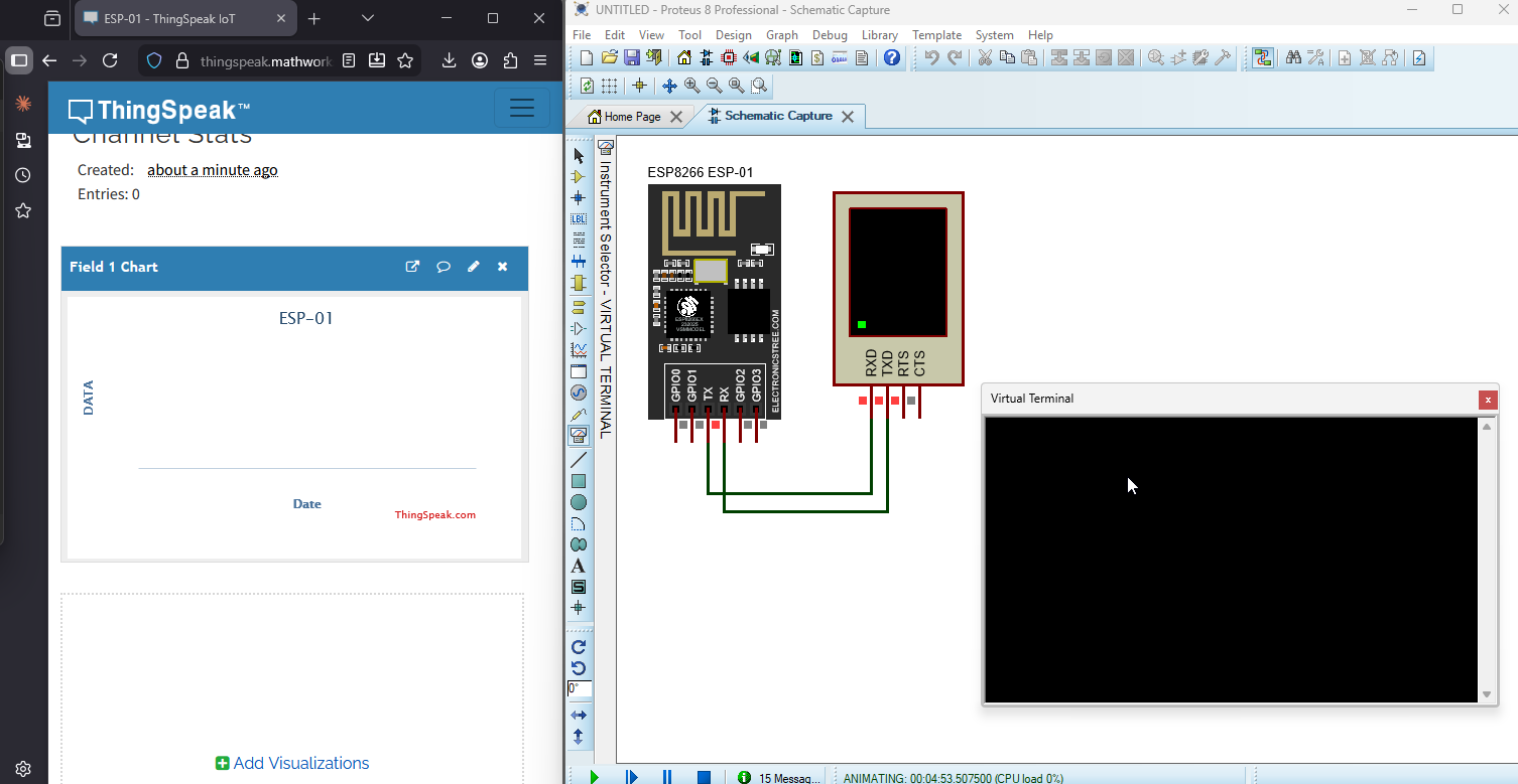 ESP-01 Proteus Simulation - Send Data to ThingSpeak