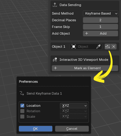 blendixserial | Send Mode Tab with Setting Popup