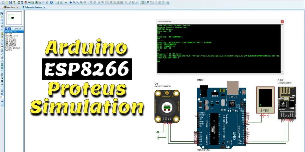 Easy Arduino ESP8266 Proteus Simulation: Arduino + ESP8266 + Oxygen Sensor + ThingSpeak